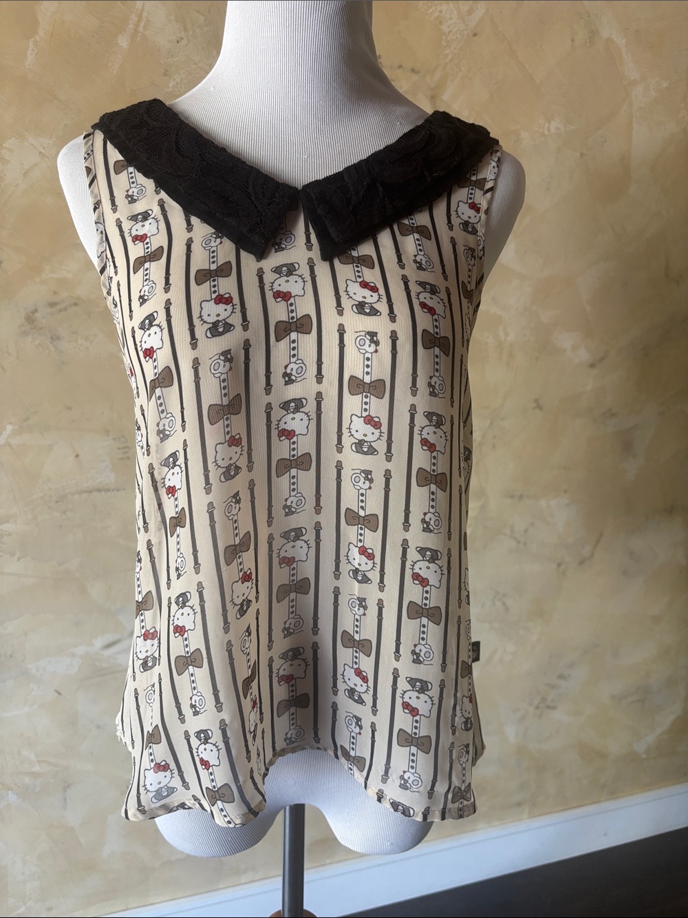 Hello Kitty Cream Sleeveless Top with Black Lace Collar